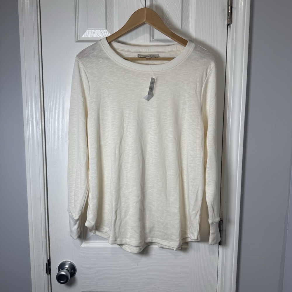 LOFT Women's‎ White Long Sleeve Crew Neck T Shirt Top Size Large NWT